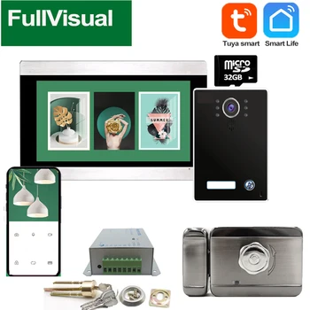 Fullvisual 1080P Wifi Безжичен видео домофон за Дома Smart Life, Sasha видео домофон с ел. Брава 7 Инча RFID Карта