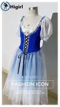 Балетное рокля-пакетче Coppelia Variation, Сшитое по Поръчка, Сини Професионални Костюми La fille мал gardée BT4143