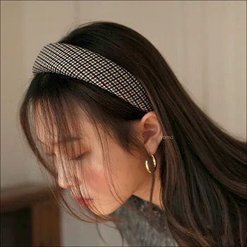 Корейската ретро дивата ластикът за коса във формата на кучешки клыка дамски дебела натиснете прическа проста мрежа за коса знаменитост ins гъба подсилени широката страна